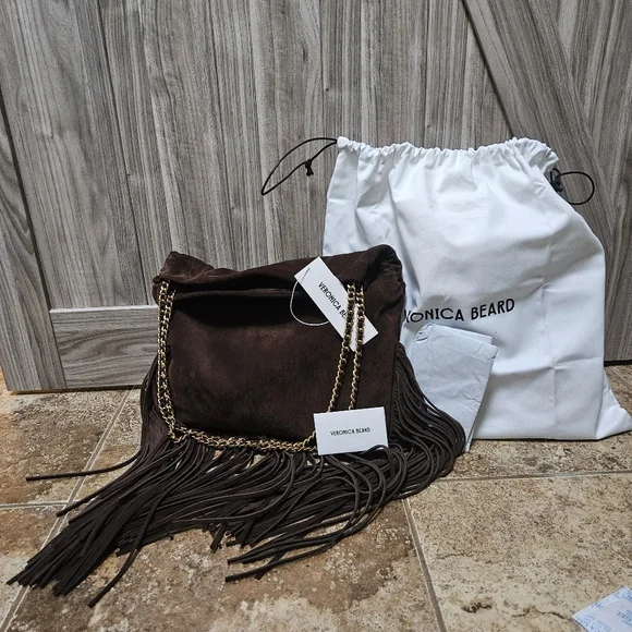 Veronica Beard Large Suede Fringe Slouch Shoulder Bag - Picture 9 of 16